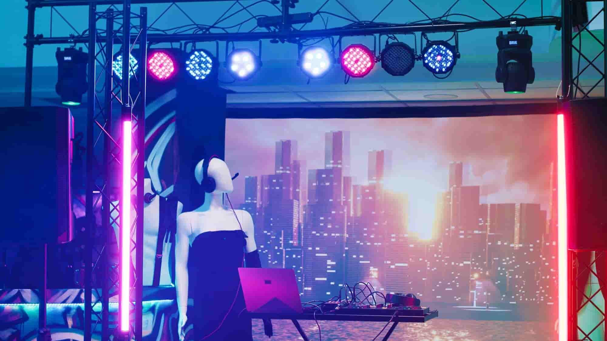 Pista de baile LED iluminada con jóvenes bailando en una fiesta de XV años